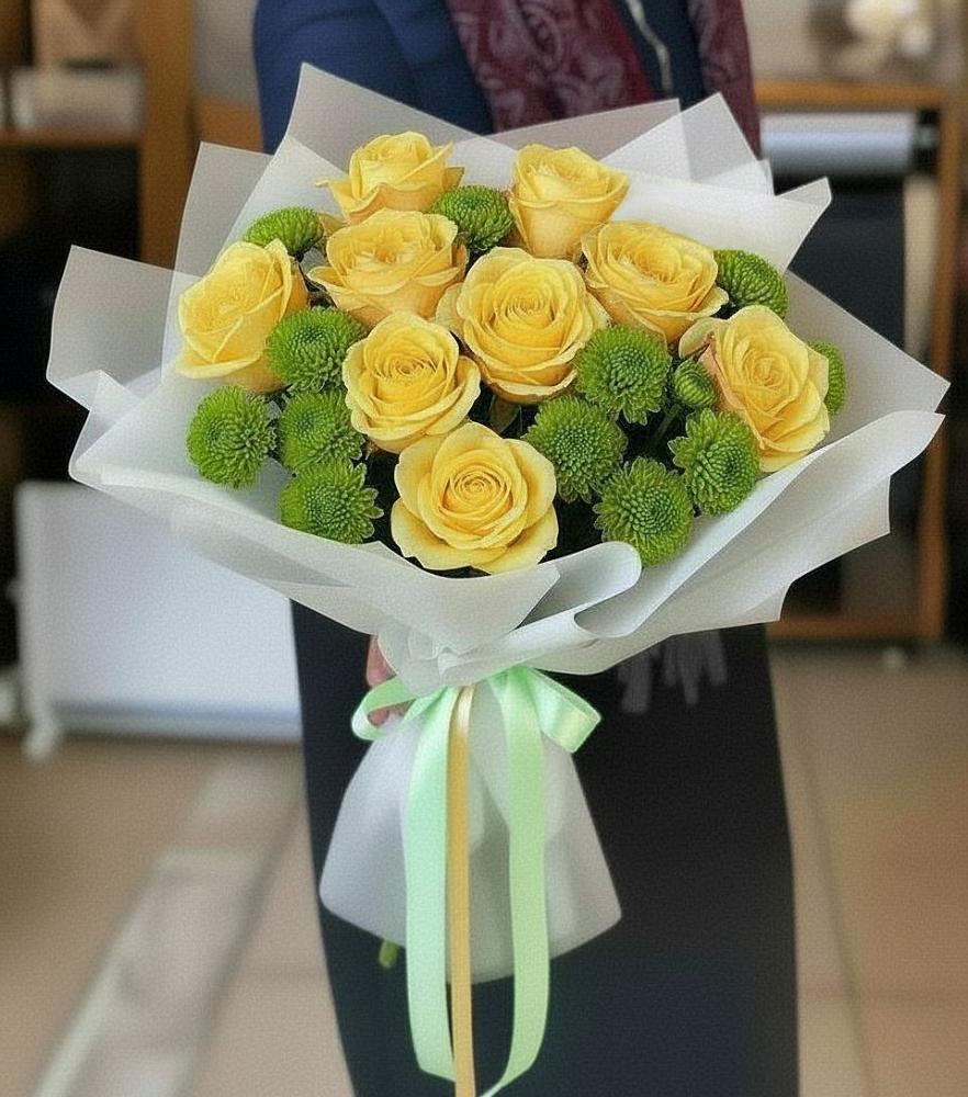 Букет цветов из: Хризантемы и Розы в Угловке