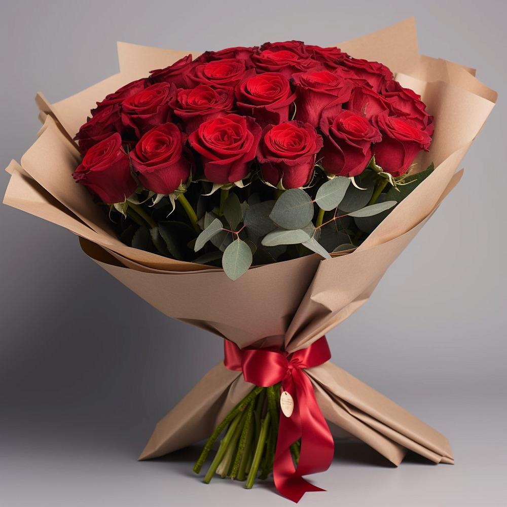 Букет 25 Красных роз Лотус в Угловке