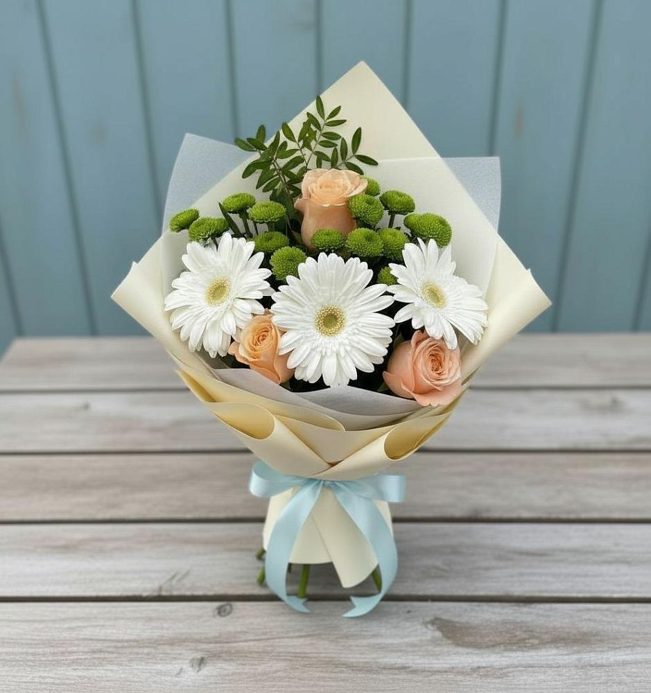 Букет цветов из: Герберы, Розы и Хризантемы в Угловке