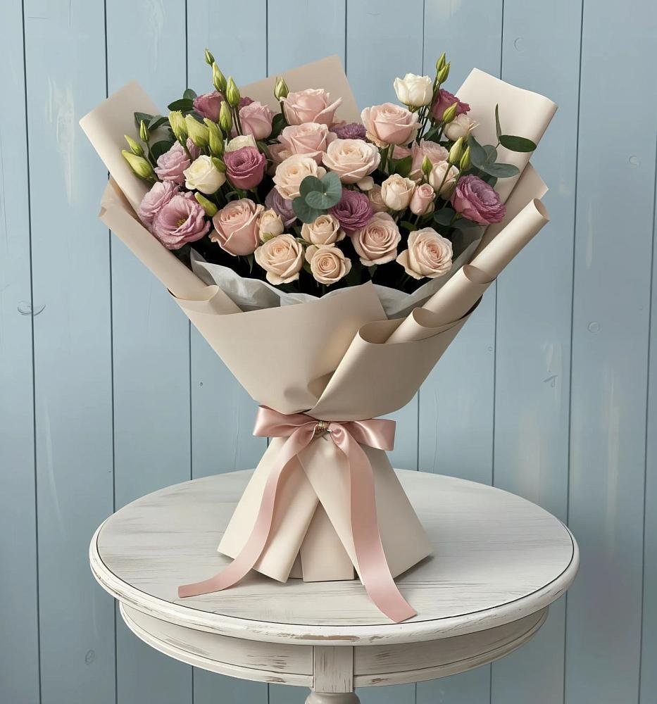 Букет цветов из: Розы и Лизиантусы в Угловке