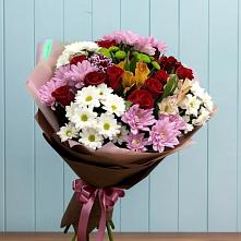 Букет цветов из:  Розы, Хризантемы и Альстромерии #REPLACE_PRED# Угловке